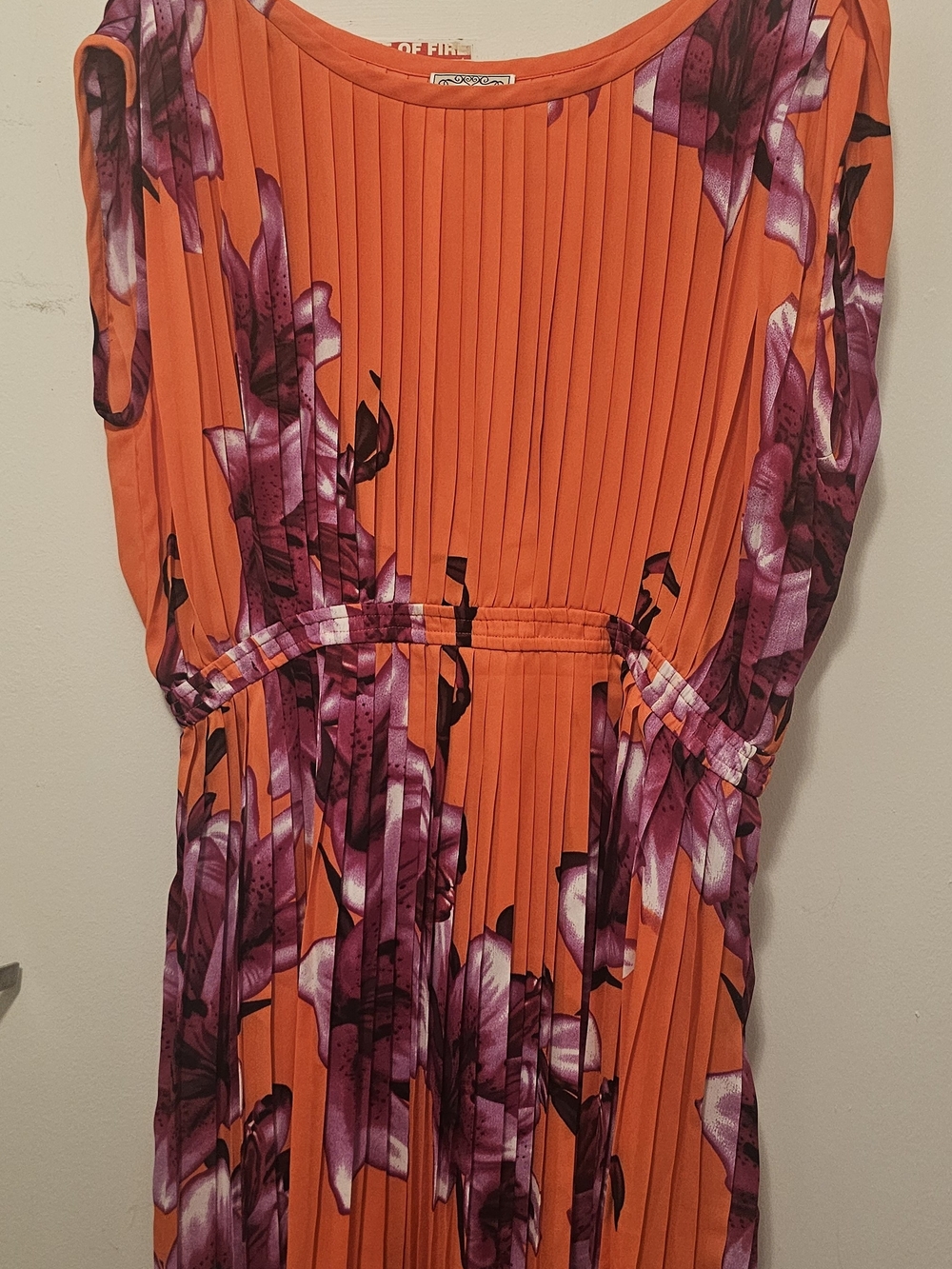 Yoana Baraschi Orange Midi Dress with Purple Floral Print